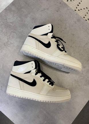 Nike air jordan cream black брендові кремові бежеві високі кросівки найк джордан з натуральної шкіри кремові високі кросівки із натуральної шкіри4 фото