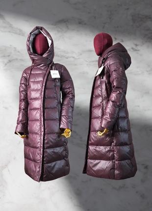 Пуховое пальто тёплый зимний пуховик длинный с капюшоном пальто на оверсайз макси длины1 фото