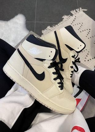 Nike air jordan cream black брендові кремові бежеві високі кросівки найк джордан з натуральної шкіри кремові високі кросівки із натуральної шкіри7 фото