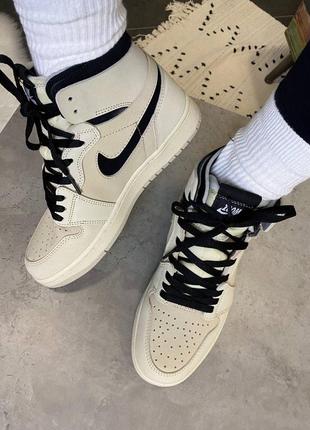 Nike air jordan cream black брендові кремові бежеві високі кросівки найк джордан з натуральної шкіри кремові високі кросівки із натуральної шкіри9 фото