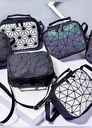 Мини сумка кросс-боди хамелеон на плечо аби, bao bao issey miyake, сумочка клатч со светоотражающим эффектом
