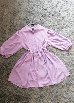 Платье рубашка  жатка фасон разлетайка нежно лилового цвета1 фото