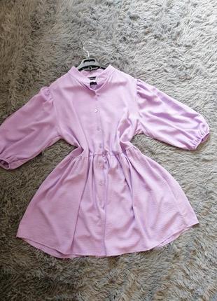 Платье рубашка  жатка фасон разлетайка нежно лилового цвета5 фото