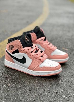 Nike air jordan 1 retro pink брендовые розовые высокие кроссовки найк джордан жіночі трендові рожеві кросівки10 фото