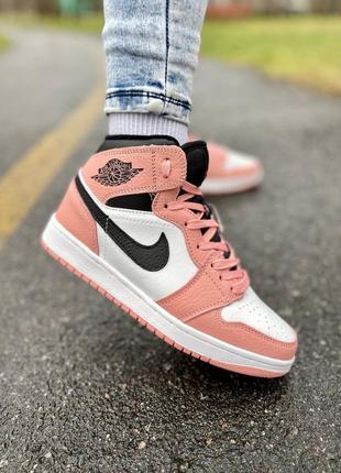 Nike air jordan 1 retro pink брендовые розовые высокие кроссовки найк джордан жіночі трендові рожеві кросівки3 фото