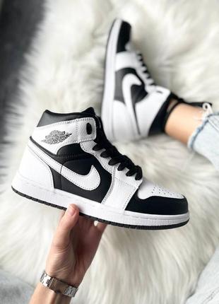 Nike air jordan 1 mid ‘tuxedo’ брендовые высокие чёрно-белые кроссовки найк джордан стильні жіночі високі кросівки7 фото