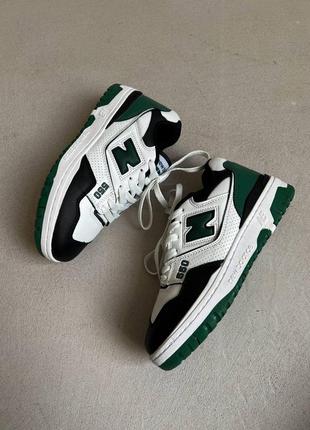 New balance 550 white/green/black брендовые кроссовки беланс зеленые женские трендова модель жіночі зелені круті кросівки