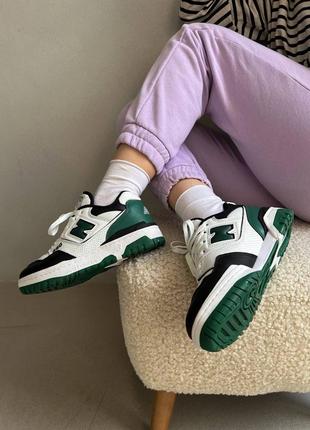 New balance 550 white/green/black брендовые женские кроссовки беланс зеленые женские трендова модель жіночі зелені круті кросівки