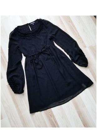 Нарядное мини платье черное шифоновое платье миди трапеция1 фото