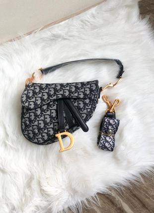 Saddle grey black logo брендовая жаккардовая сумка известный дом моды жіноча стильна сумочка