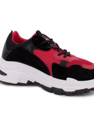 Стильные черные красные кроссовки на толстой подошве платформе модные кроссы сетка текстиль замшевые4 фото