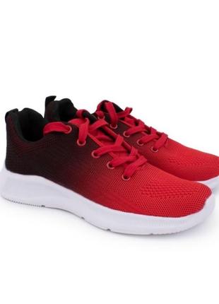 Стильні чорні червоні кросівки з текстилю сітка літні дихаючі омбре3 фото