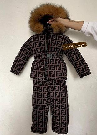 110 р . зимовий комбінезон фенді з натуральним хутром