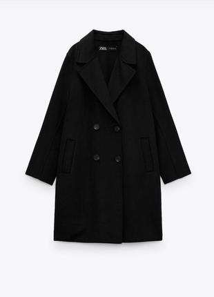 Черное шерстяное двубортное пальто  zara оверсайз4 фото