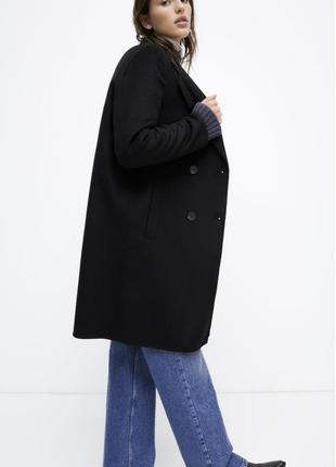 Черное шерстяное двубортное пальто  zara оверсайз2 фото
