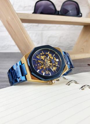 Мужские механические часы gusto skeleton blue-gold7 фото