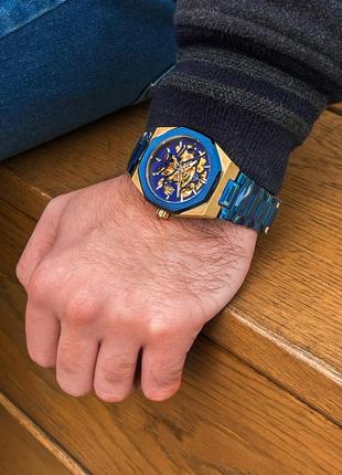Мужские механические часы gusto skeleton blue-gold2 фото