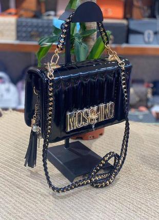 Сумка женская в стиле moschino, сумка лаковая чёрная в стиле москино