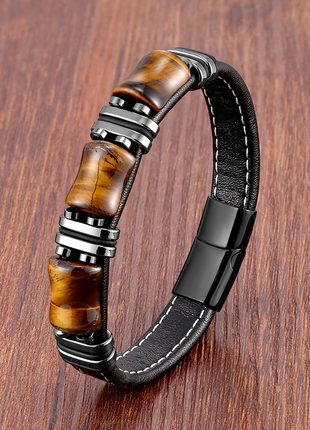 Браслет шкіряний чоловічий з камінням