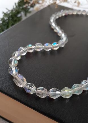 Чехословаччина! намисто 💎 вінтаж аврора бореаліс північне сяйво чехословаччина нитка грановані намистини аrt glass художнє скло5 фото