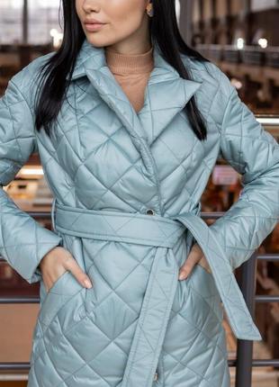 Стеганное стильне жіноче пальто кольору м'ята. всі розміри в наявності3 фото