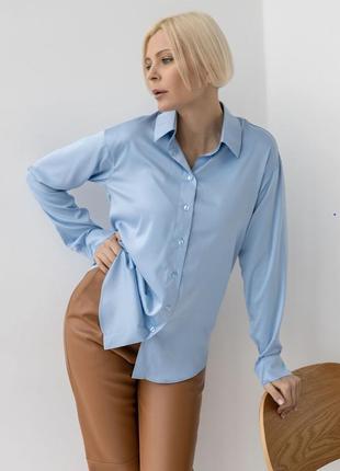Блуза женская шелковая голубая с длинным рукавом. модель 2204 trikobakh