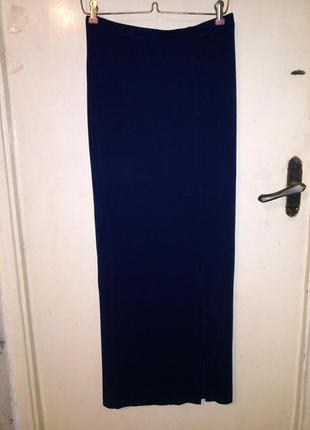 Трикотажная,натуральная,летняя тёмно-синяя юбка на резинке,с разрезом на ноге,atmosphere