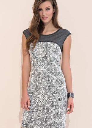 Стильное летнее платье из вискозы серого цвета с коротким рукавом. модель paulina zaps.