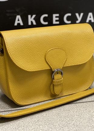 Сумка кожаная чёрная  сумка женская сумка шкіряна через плече жовта італійська сумка3 фото