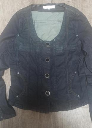 Темная джинсовая куртка без воротника, стрейчевая( джинсовый пиджак, жакет) бренд- zoi3 фото