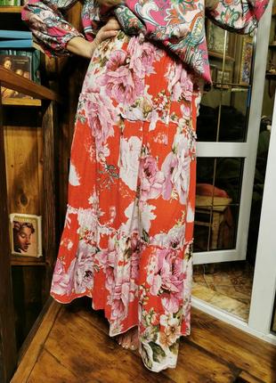 Тоненькая юбка коттон хлопок в принт цветы длинная макси на резинке vanilla sands2 фото