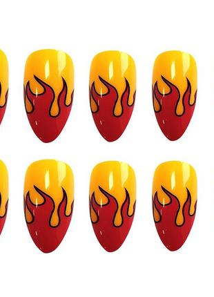 Накладні нігті 🔥 червоно-жовте полум'я 🔥 24 шт.+ клей для нігтів, тіпси6 фото