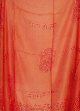 Шафрановый палантин парео с мантрами . ганеша . индия хлопок