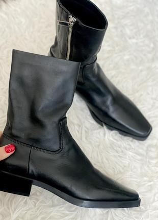 Шкіряні черевики нової колекції zara, чорного кольору6 фото