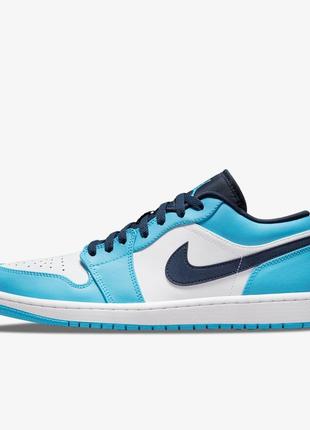 Кроссовки мужские, женские nike air jordan 1 low unc white/university blue, голубые (найк джордан)