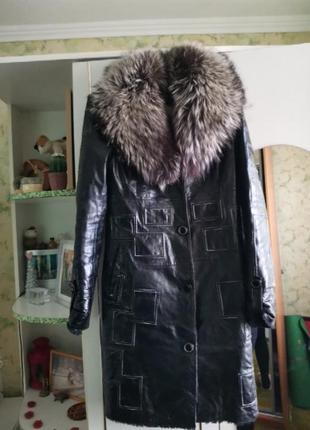 Пальто кожаное с чернобуркой1 фото