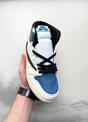 Nike air jordan 1 retro high og x travis scott x fragment брендовые высокие кроссовки найк джордан синие жіночі круті блакитні кросівки3 фото