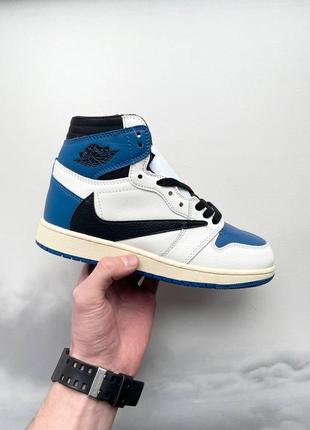Nike air jordan 1 retro high og x travis scott x fragment брендовые высокие кроссовки найк джордан синие жіночі круті блакитні кросівки2 фото