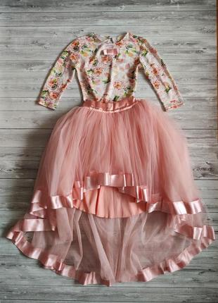 Нарядный комплект: юбка и реглан персикового цвета 8-10 лет (140 см)