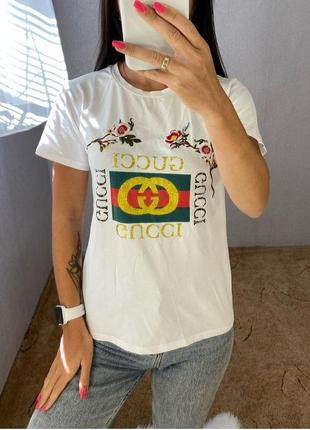 ❤️❤️❤️ стильна брендова натуральна футболка з вишивкою
