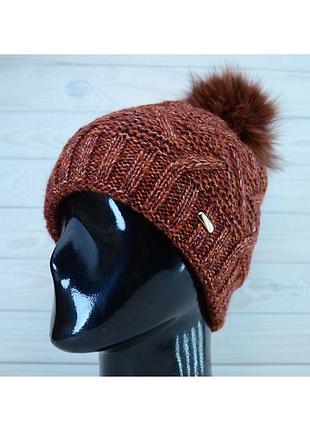 Шапка с помпоном lirus лорен бордовый