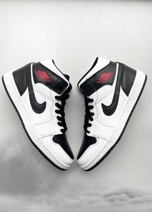 Nike air jordan 1 total mid ‘oreo’ брендовые высокие кроссовки найк джордан трендовая модель чёрно-белые кроссы жіночі високі жіночі кросівки