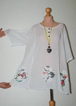 Италия батал легкая хлопковая блуза блузка с хвостами