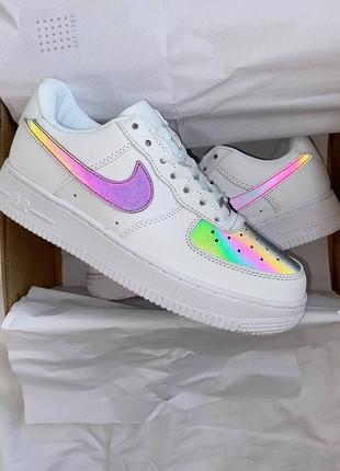 Женские белые кожаные рефлективные кроссовки nike air force white🆕1 фото