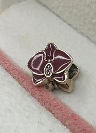 Шарм пандора стерлинговое серебро 925 проба цирконий бордовая фиолетовая коричневая орхидея цветок