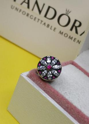 Шарм пандора стерлінгове срібло 925 проба цирконій квітка великий бордові рожеві камені пелюстки круглий зірки