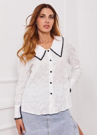 Белая блуза с ретро-воротником3 фото