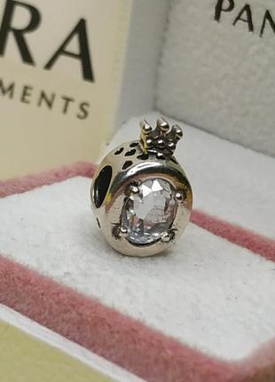Шарм пандора стерлинговое серебро 925 проба цирконий большая буква о корона логотип бренда большой камень