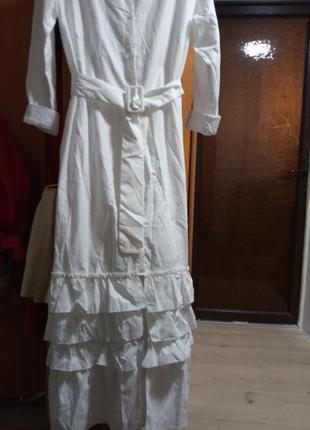Белоснежное платье рубашка с воланами3 фото