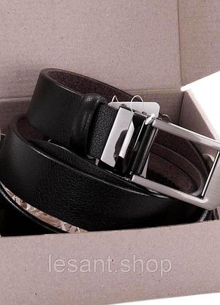 Ремень мужской кожаный автомат черный